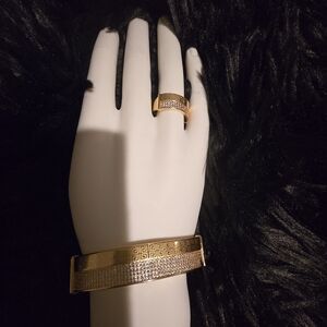 21kgp Dubai Jewelry- Gold and Silver Women's Bracelet & Ring Set